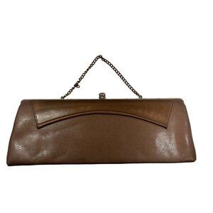 Vintage Womens 14 Inch Brown Faux Leather Womens Clutch Purse 60s